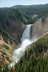 Upper Yellowstone Falls Tumbles Over Cliff in Summer