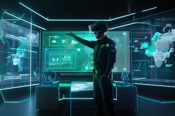 Obraz premium Virtual Warfare: Exploring Blockchain and Cyber Technology with a Military Twist. AI Generated.