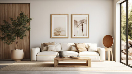 Modern Interior Design with Mockup Frame Poster, 3D Render, 3D Illustration