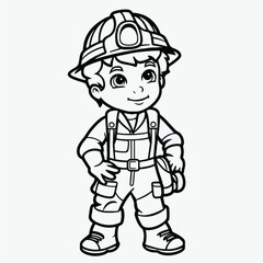 Kids Coloring Page: Beautiful Firefighter with Crisp Lines and Simple Shapes