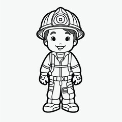 Kids Coloring Page: Beautiful Firefighter with Crisp Lines and Simple Shapes