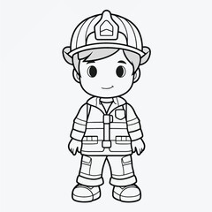 Kids Coloring Page: Beautiful Firefighter with Crisp Lines and Simple Shapes