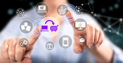 Woman touching an e-commerce concept