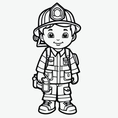 Black and White Firefighter Coloring Page: Minimalistic Illustration for Kids