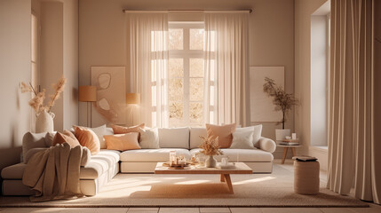 Fototapeta na wymiar Generative ai illustration of ambiance light filled cozy apartment