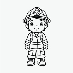 Black and White Firefighter Coloring Page: Minimalistic Illustration for Kids