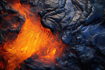 Close up of a lava flow of volcano. Generative AI