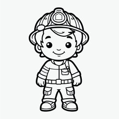 Simple Kids Coloring Page: Flat Vector Firefighter Illustration