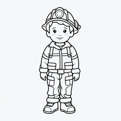 Simple Kids Coloring Page: Flat Vector Firefighter Illustration