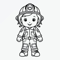 Cute Firefighter Coloring Page: Full Body Shot with Simple Outline for Kids