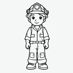 Cute Firefighter Coloring Page: Full Body Shot with Simple Outline for Kids