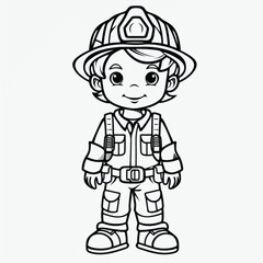 Cute Firefighter Coloring Page: Full Body Shot with Simple Outline for Kids