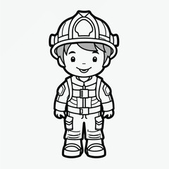 Beautiful Firefighter Coloring Page: Simple Black and White Illustration for Kids