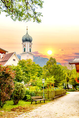 Kirche, Altstadt, Oberammergau, Bayern, Deutschland 