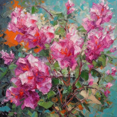 Oil painting of bougainvillea flower created with Generative AI technology
