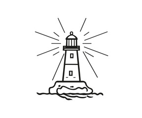 Lighthouse beacon tower sunset view illustration vector image