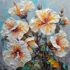 Fototapeta premium Oil painting of hibiscus flower created with Generative AI technology