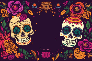 Cinco de mayo festival illustration, flat dia de muertos vector background with copy space