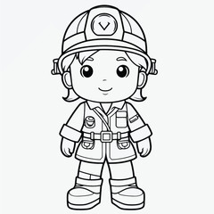 Beautiful Firefighter Coloring Page: Simple Black and White Illustration for Kids