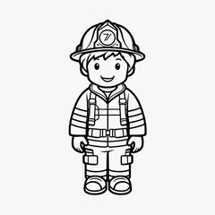 Beautiful Firefighter Coloring Page: Simple Black and White Illustration for Kids