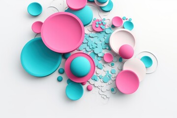 Abstract cyan and pink circular shapes on white background, Generative ai