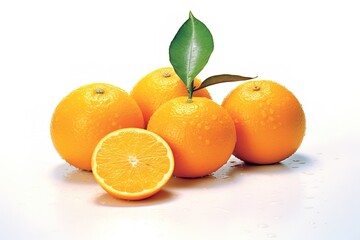 Delicious oranges close-up, isolated on white background