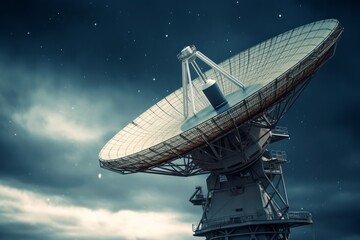 A close-up shot of a satellite dish receiving or transmitting signals, symbolizing global communication and connectivity. Generative Ai