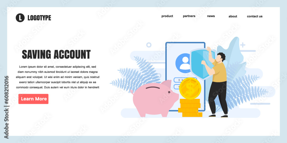 Poster web page design templates for saving account concept illustration, perfect for web page design, bann