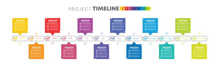 infographic Project timeline graph for 12 months modern diagram calendar, presentation vector infographic.
