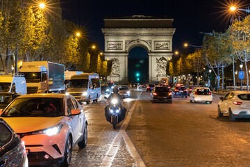 Traffic road of Champs-Elysess to Arc de Triomphe.