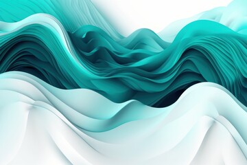 Abstract cyan waves with white background, Generative ai