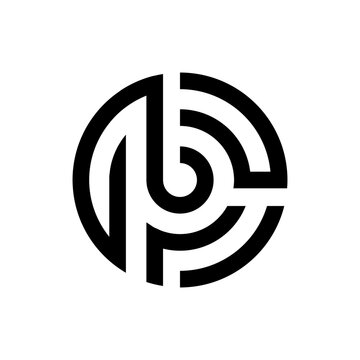 Black and white labyrint like circle letters cp, pc, cpb for tech industry, crypto world, ai 