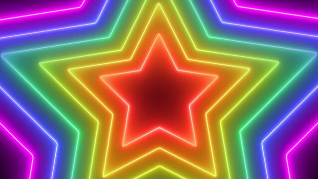 Happy Pride Month! Pride Month Colorful Rainbow Stars Abstract Background Loop. LGBTQIA+ Flag Colors. Stars Tunnel Abstract Background Wallpaper