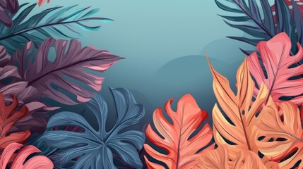 Pastel tropical leaves foliage plant with space background. Generative AI