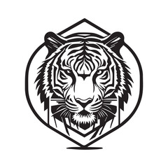 This is a Tiger Logo Concept Vector Silhouette, Tiger vector Clipart, Tiger Black and White Silhouette.