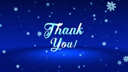 Thank You Text Reveal On Magic Blue Shiny Snowflakes Particles Falling With Shimmering Glitter Sparkles Dust On Light Floor Background, Seamless Loop - Powered by Adobe