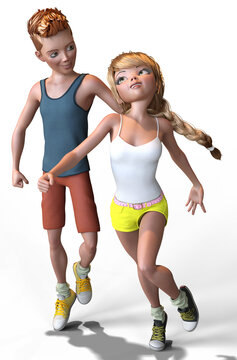 Two toon teens dressed in training gear running a race