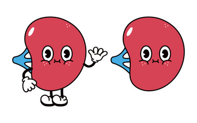 Obraz premium Spleen waving hand character. Vector hand drawn traditional cartoon vintage, retro, kawaii character illustration icon. Isolated on white background. Spleen character concept