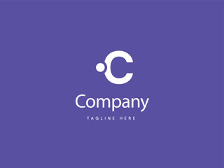 Capital C letter logo design with Purplish Blue background, C type logo with dot, creative letter C logo design template