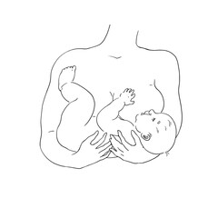 The mother holds the child in her arms and breastfeeds. For logos, emblems and badges. The theme of motherhood and reproduction. Conception and gestation. For medical services and goods