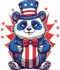 4th of July Panda ,Independence Day, vector Cartoon, illustration