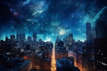 photo astral background composition with buildings. Generative AI