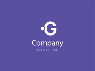 Capital G letter logo design with Purplish Blue background, G type logo with dot, creative letter G logo design template