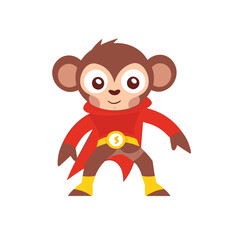 Superhero monkey, sticker clipart for kids, simple and cute. vector art