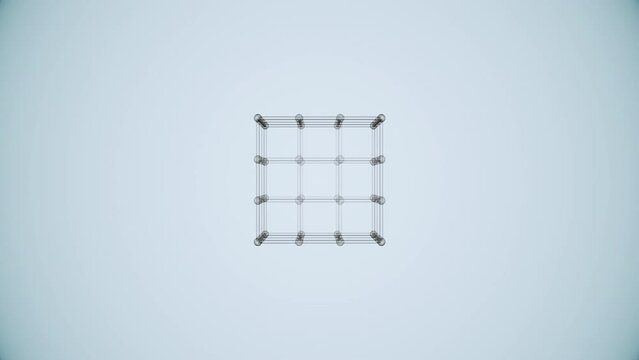 Futuristic 3D render of cube with transparent wireframe surface, 4K abstract loop geometric background
