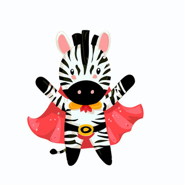 Superhero zebra, sticker clipart for kids, simple and cute. vector art