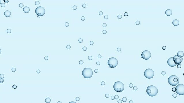 Abstract 3D animation of boiling transparent bubbles in light blue colours