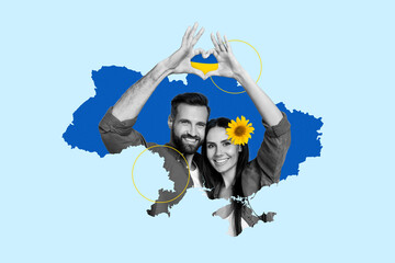 Creative graphics template of black white effect people wife husband want make family in free country ukraine no war concept