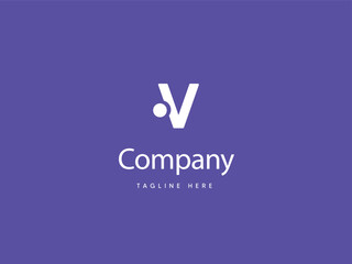 Capital V letter logo design with Purplish Blue background, V type logo with dot, creative letter V logo design template