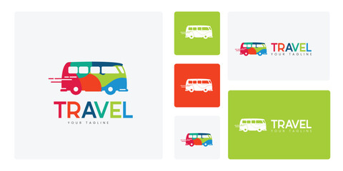 Caravan Logo With a Colorful Concept, Great For Traveling, Camping, and Adventure Brands.
